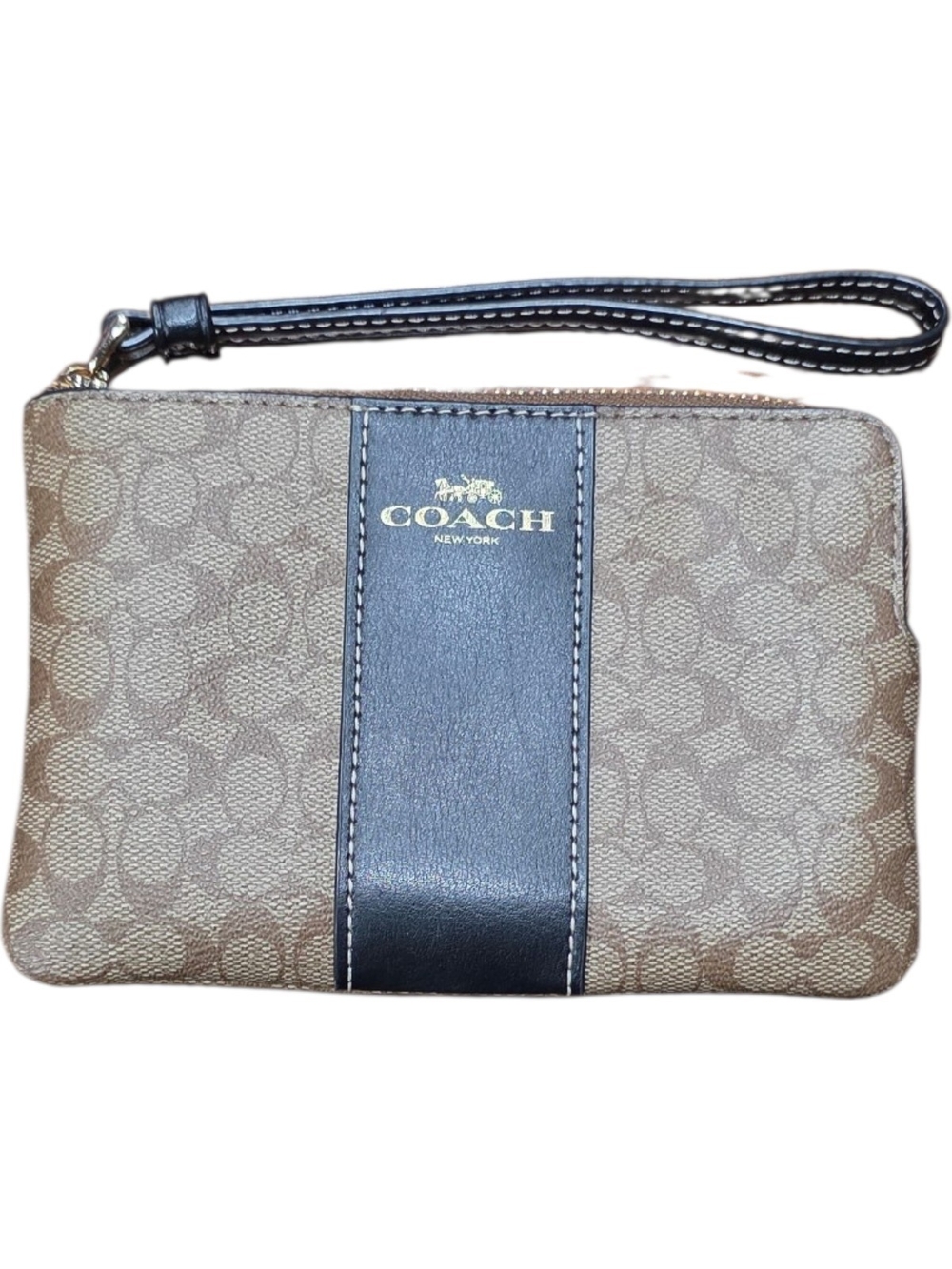 COACH Signature Canvas Wristlet in Khaki and Black NWT